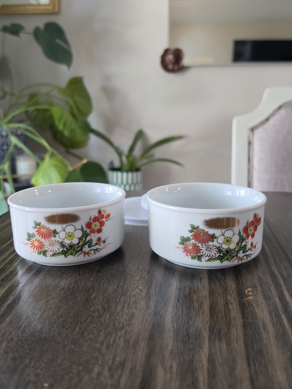 Vintage White Floral Ceramic Bowls - Set of 2